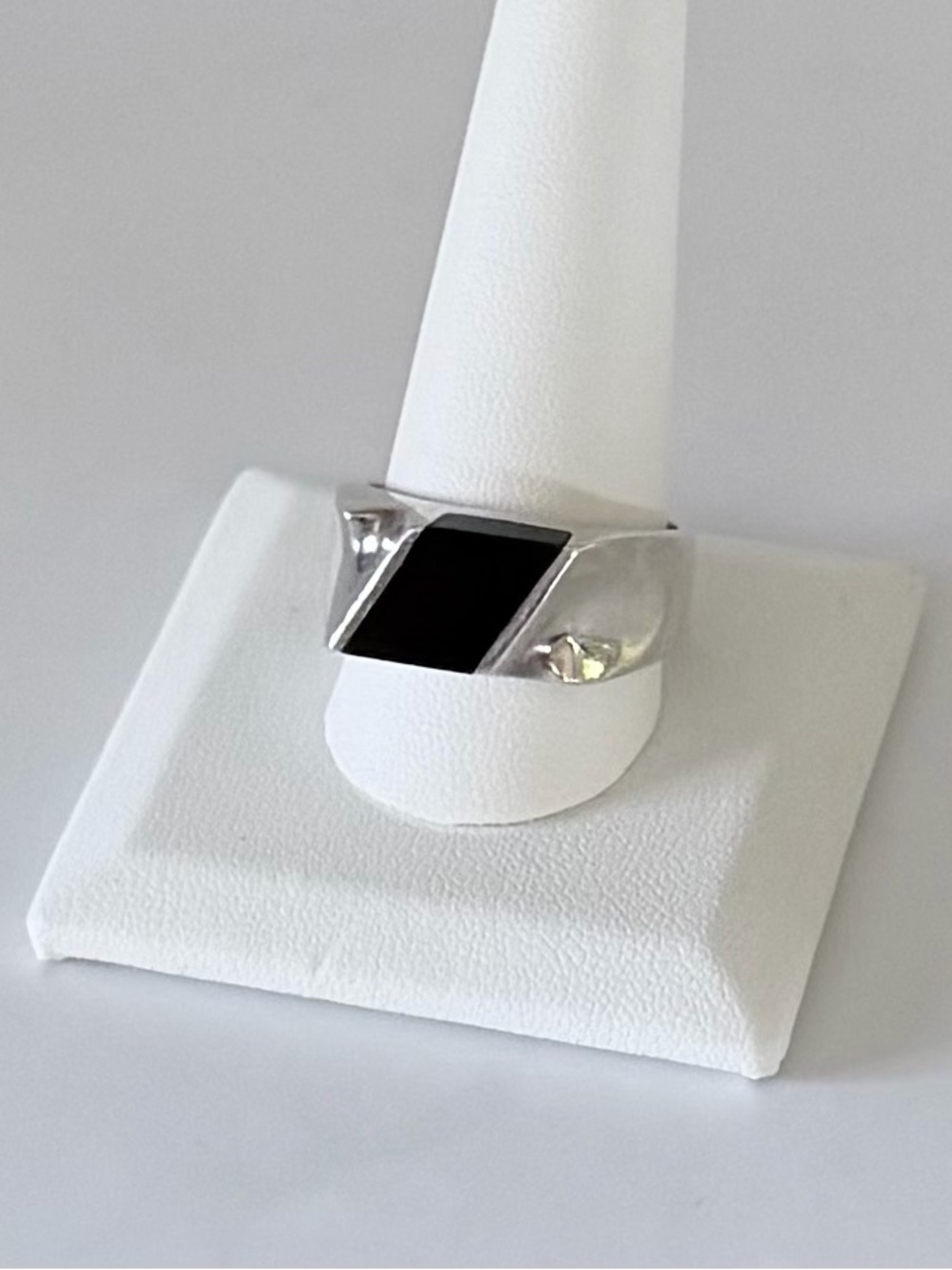 Sterling Silver Men's Signet Ring with Black Geometric Inlay, NEW